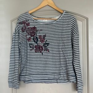 Altar’d State embroidered cropped striped sweater womens large